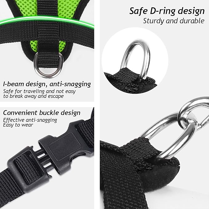 shudyear Summer cat Chest Harness and Leash, Anti-Escape Adjustable Soft mesh cat Leash and Chest Harness Set for All Types of Cats cat Vests (Size L,Green)