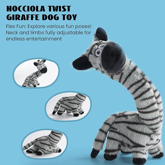 Nocciola Twistable Zebra Pup Dog Toy, Interactive Stuffed Plush Crinkle Puppy Supplies for Small Medium Breeds to Keep Them Busy