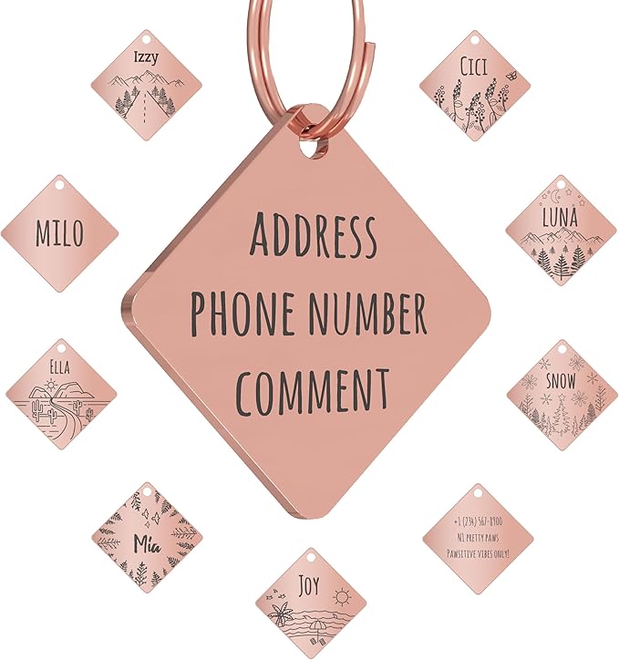 PawFurEver Dog Tags Personalized with Breed Design - Custom Dog Tags for Pets - Dog ID Tags Personalized for Pets - Stainless Steel Dog Collar Tag - Pet Name Tags for Dogs (Diamond, Rose Gold)