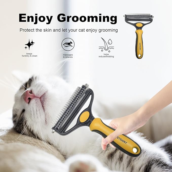 Pet Grooming Set – 1 Brush + 2 Toothbrushes (Soft & Finger) for Dogs & Cats(Yellow Handle)