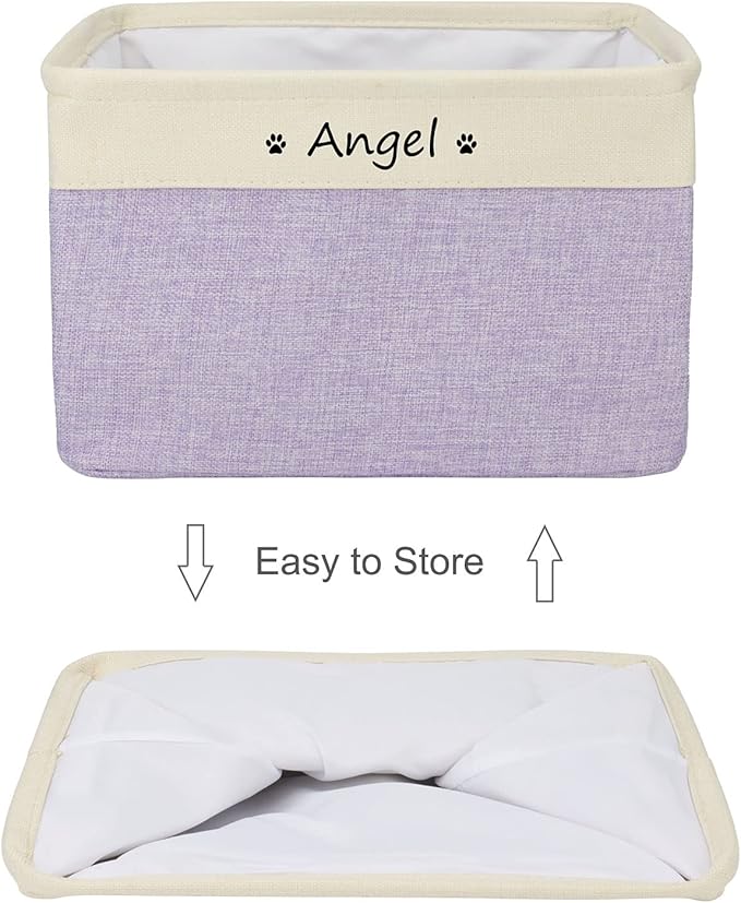 Personalized Dog Toy Bin , Foldable Dog Toy Basket Storage with Handles , Customized Name and Paw Print Pet Toy Box for Organizing Food Clothes Blanket and Pets Accessories(Coffee)