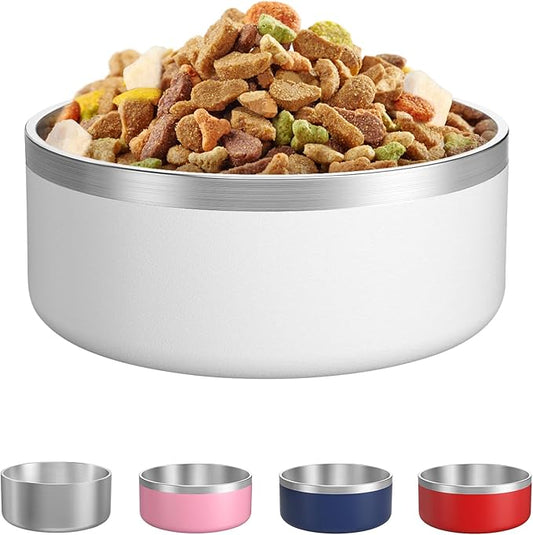 LIANLAI Stainless Steel Dog Bowls, Rust-Resistant Pet Bowls, Non Slip Dog Water Bowl, Versatile Feeding Bowls (White，64 oz)