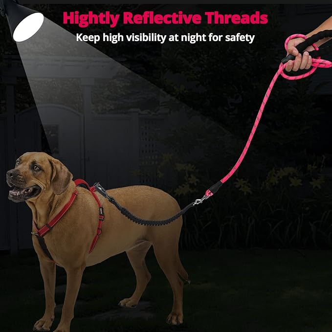 Long Dog Leash 100 FT: Heavy Duty Rope Leashes for Dogs Training with Swivel Lockable Hook Reflective Threads Bungee and Padded Handle - Dog Lead for Large Small Medium Dogs Outside Walking Hiking