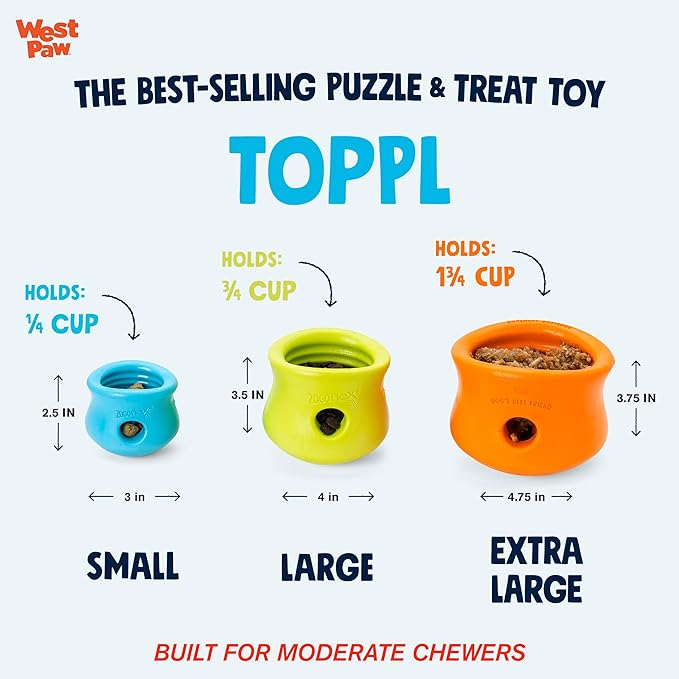 West Paw Zogoflex Toppl Treat Dispensing Dog Toy Puzzle – Interactive Chew Toys for Dogs – Dog Toy for Moderate Chewers, Fetch, Catch – Holds Kibble, Treats, Small 3", Tangerine