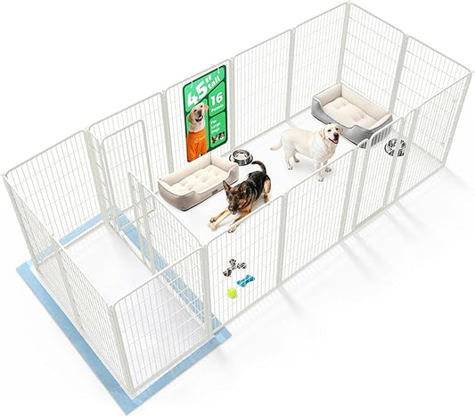 FXW Homeplus Unleashed Indoor Dog Playpen - Stress-Free and Safe Play, Heavy Duty 45 Inch 16 Panels Dog Pen with Connectors (Pack of 2) for Large Dogs, White│Patented