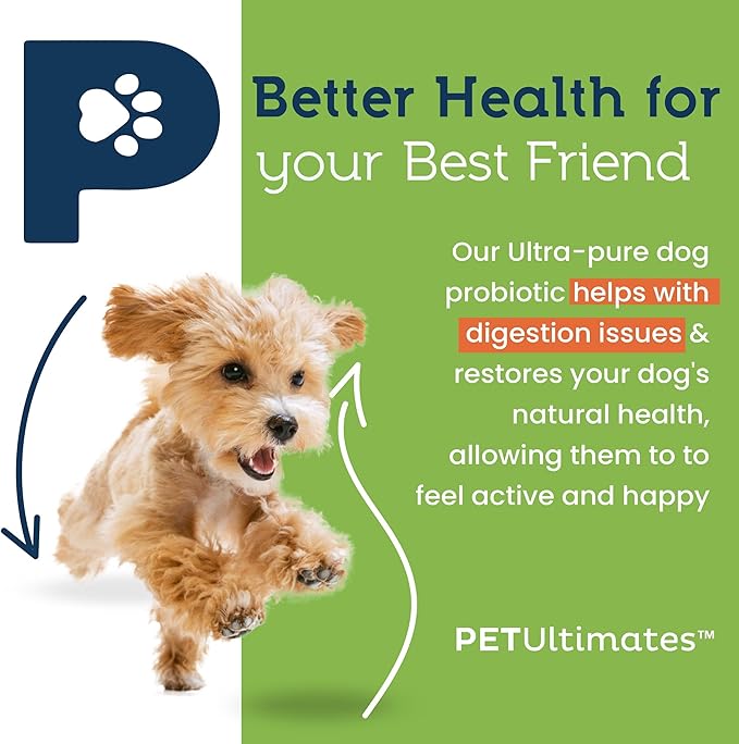 Pet Ultimates Probiotics for Dogs – 22-Species Dog Probiotics for Digestive Support & Antibiotics Recovery – Skin and Coat Supplement, Enhances Vitality – Dog Health Supplies (3 Pack)