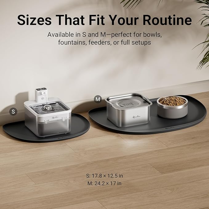 DownyPaws Cat Food Mats for Floors Waterproof, BPA Free Silicone Pet Feeding Mat, Non-Slip Pet Food Mat with High Raised Edge, Cat Placemat for Messy Drinkers, 18"×12.5", Black