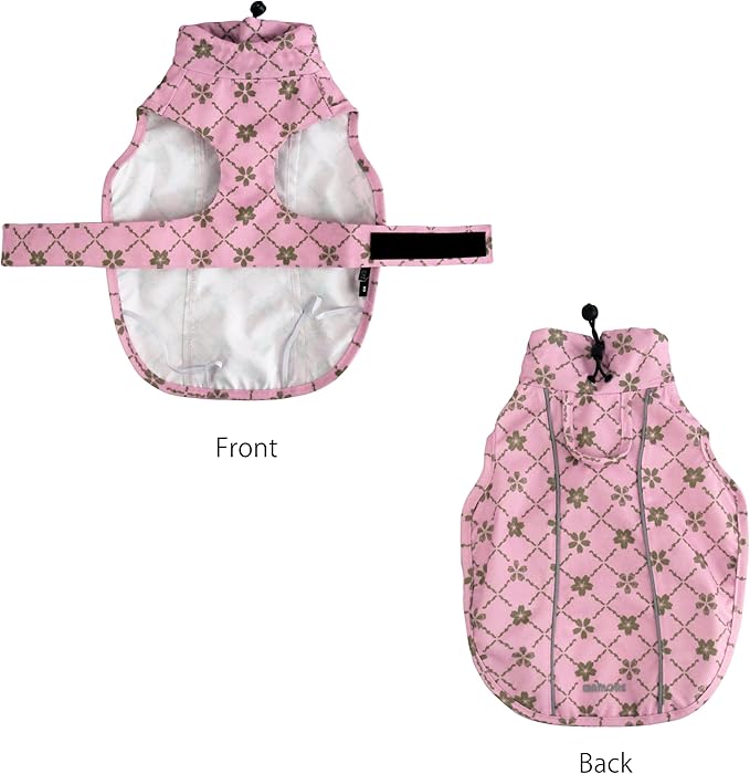 Adjustable Waterproof Dog Raincoat for Dogs,Lightweight Pet Rain Jacket Puppy Clothes with Reflective Strip for Small Medium Large Dogs(Medium,Gold Cheery Blossoms Pink)