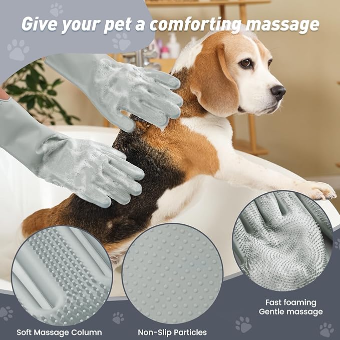 Pet Shower & Bath Supplies，Dog Shampoo Brush Set with Towel, Washing Gloves,Comb for Dogs and Cats (Grey)
