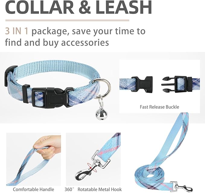 PUPTECK Adjustable Dog Harness Collar and Leash Set Step in No Pull Pet Harness for Small Medium Dogs Puppy and Cats Outdoor Walking Running, Soft Mesh Padded Reflective Vest Harnesses, Blue L