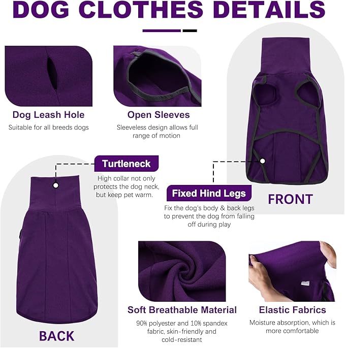 ROZKITCH Dog Sweaters for Medium Dogs Girl, Pet Windproof Warm Cold Weather Jacket Vest Cozy Jumpsuit Apparel Outfit Clothes for Walking Hiking Travel Sleep Purple M