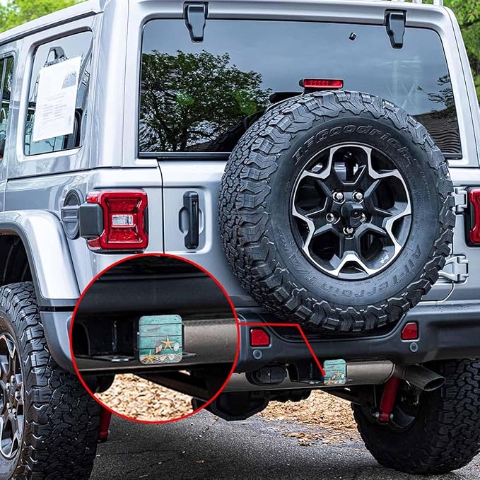 Beach Seashells Hitch Cover Rustic Fishing Net and Starfish Turquoise Blue Wooden Rubber Trailer Hitch Cover Receiver Tube Covers Plug Cap Fits 2 Inch Receivers for Pickups Trucks SUVs Cars