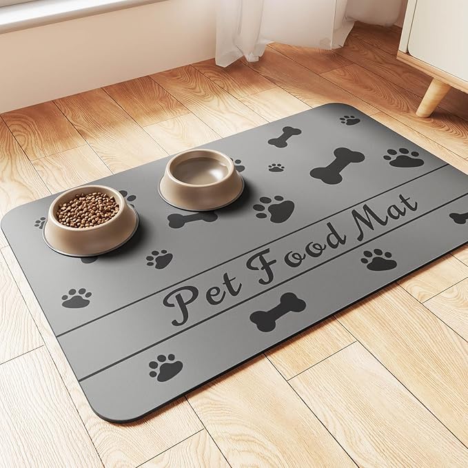 Pet Feeding Mat-Absorbent Pet Placemat for Food and Water Bowl, with Waterproof Rubber Backing, Quick Dry Water Dispenser Mat for Dog and Cat (27"x17", Bones)