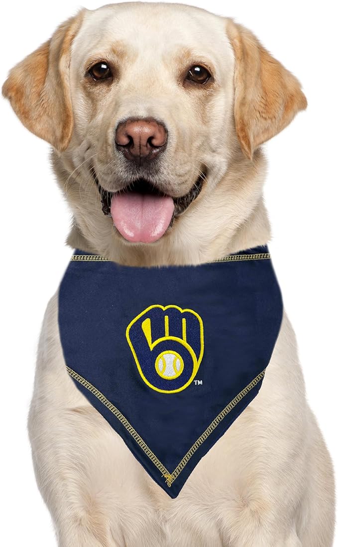 Pets First Milwaukee Brewers TIE Bandana, Small/Medium. Dog Bandana Scarf Bib for Pet Cat Dog. The Ultimate Game-Day, Party Bandana, Birthday Event