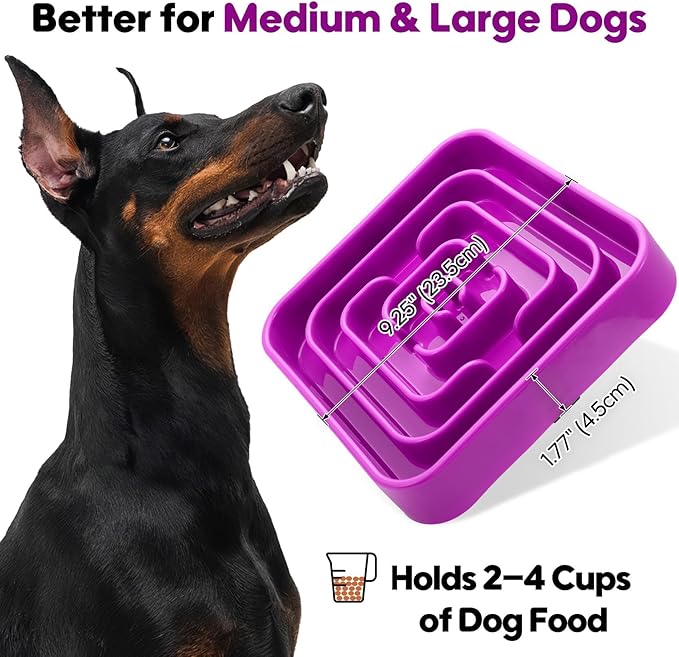 TOBYTO Slow Feeder Dog Bowls for Large Medium Breed, Anti-Choking Pet Slow Feeding Food Bowl, Non Slip Maze Puzzle Dog Feeder Bowl Prevent Bloating,Purple