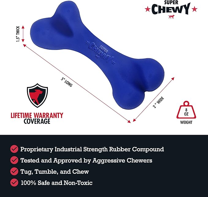 Tuff Pupper SuperChewy Tough Dog Bone Toy | Lifetime Replacement | Strong Natural Rubber | Great Dog Fetch Toy | Chew Toys for Dogs | Ultra Durable Chew Toys for Moderate Chewers | Large Breed Tested