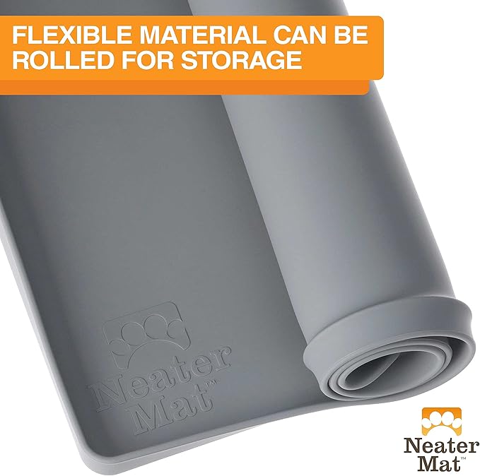 Neater Pet Brands Neater Mat Pet Mats for Food and Water, Cat & Dog Bowl Mat Waterproof Silicone, Feeding Tray, Dog Food Mats for Floors, Placemat w/Raised Edge for Under Bowls, 19" x 12", Grey