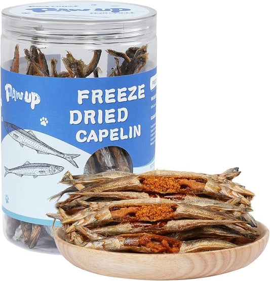 PAWUP Freeze Dried Capelin Dogs Treats – Raw Single Ingredient Dog Fish Snacks, Rich in Omega-3 for Skin & Coat Health, Grain Free, 3.5oz