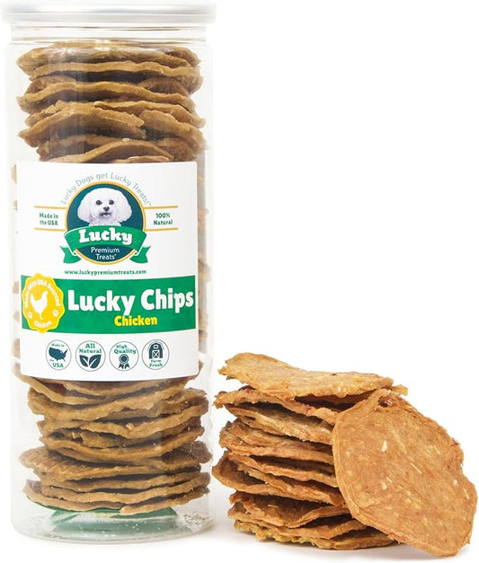 Chicken Chips Dog Treats – Made in USA, All Natural Chicken Jerky Treats, Grain-Free, High Protein, Single Ingredient, Crispy & Healthy Training Snacks for Dogs – 6 oz Jar