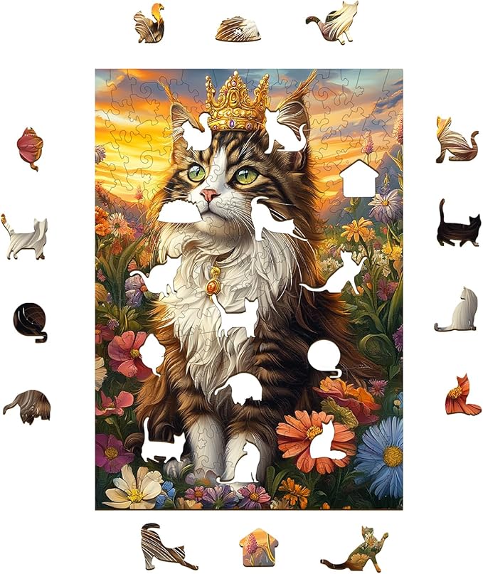 KAAYEE Wooden Puzzles for Adults, Elegant Cat 100 Piece Unique Animal Shape Puzzle, Cat Wood Puzzle for Adults, Creative Gifts for Friends/Family, Home Decor(8.5 * 5.9in)