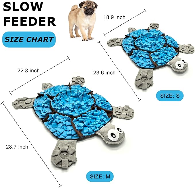 Snuffle Mat for Dogs, Tortoise-Themed Slow Feeder for Small/Middle/Large Breed, Durable Washable Portable Pet Feeding Mat, Nose Work Training Pad, Anxiety Relief & Mental Stimulation(M, Blue)