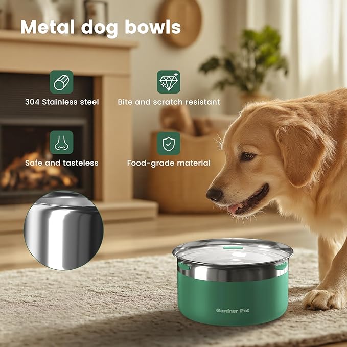 Gardner Pet Dog Bowls 1 Gallon (3.85L) Stainless Steel No Spill Dog Water Bowl, Slow Water Feeder Metal Bowls, Spill Proof Water Dispenser for Large Dogs, Promotes Healthy Hydration(Green)
