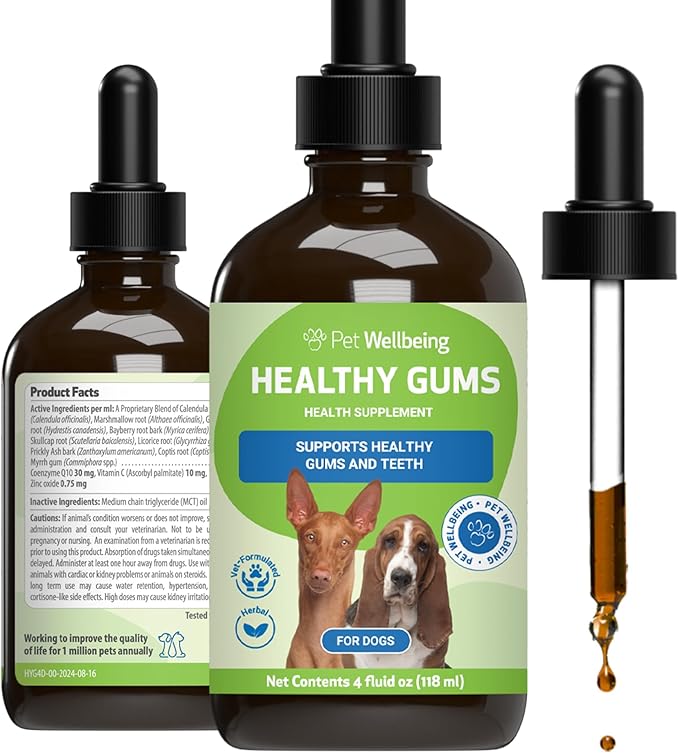 Pet Wellbeing Healthy Gums for Dogs - Topical Drops for Oral Care, Dental Health & Fresh Breath - NASC Certified & Vet-Formulated - 4 oz Liquid