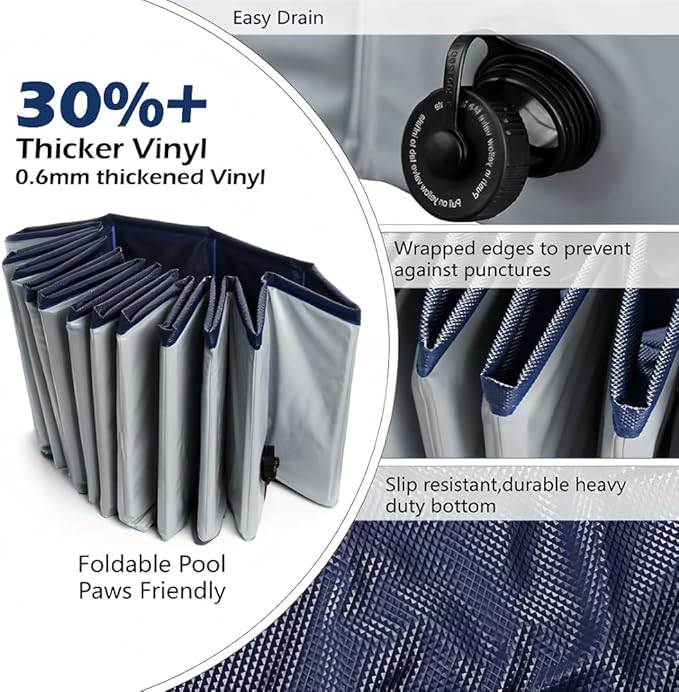 Foldable Dog Pet Bath Pool,Portable Hard Plastic Swimming Pool,Pet Bathing Tub for Small Medium Large Dogs Cats,39 x 12 Inches Grayish Blue