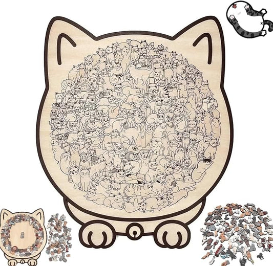 135-Piece Colored Cat Shaped Wooden Jigsaw Puzzle, Cats Shaped Wooden Puzzle, Unique Animal Shape Wood Puzzle, Creative Gifts for Cats Lovers, Home Decor (#D)