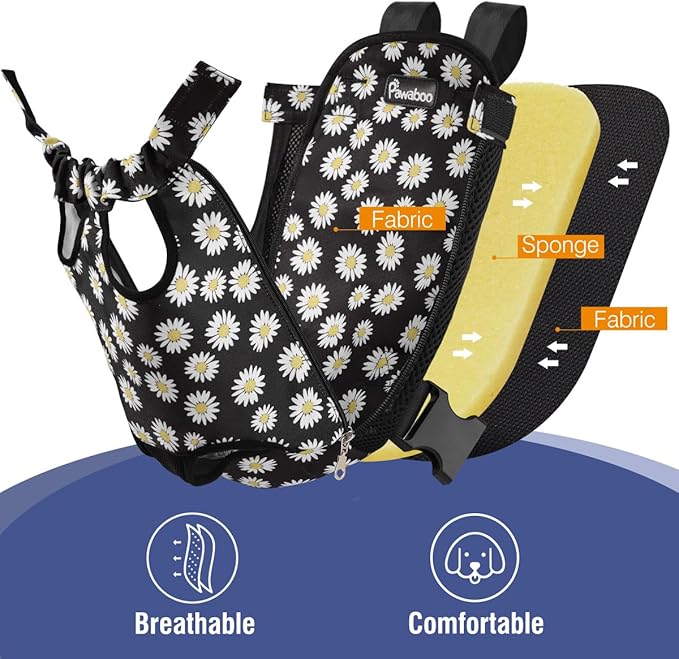 Pawaboo Pet Carrier Backpack, Adjustable Pet Front Cat Dog Carrier Backpack Travel Bag, Legs Out, Easy-Fit for Traveling Hiking Camping for Small Medium Dogs, Large Size, Black Daisy