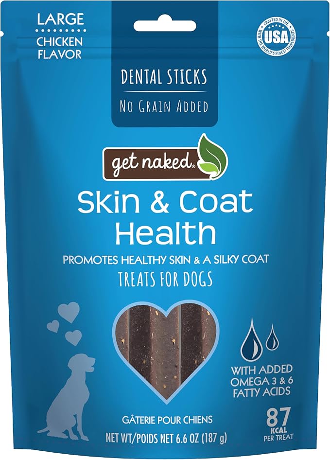 Get Naked Grain Free 1 Pouch 6.6 Oz Skin & Coat Dental Chew Sticks, Large