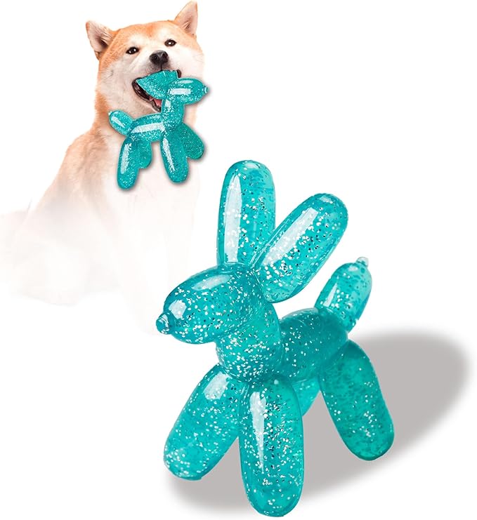 Durable Dog Chew Toy – Balloon Dog Shape, 6.14”for Medium & Large Dogs, Tough Plastic, Interactive Chew Toy for Boredom & Dental Health（Green）