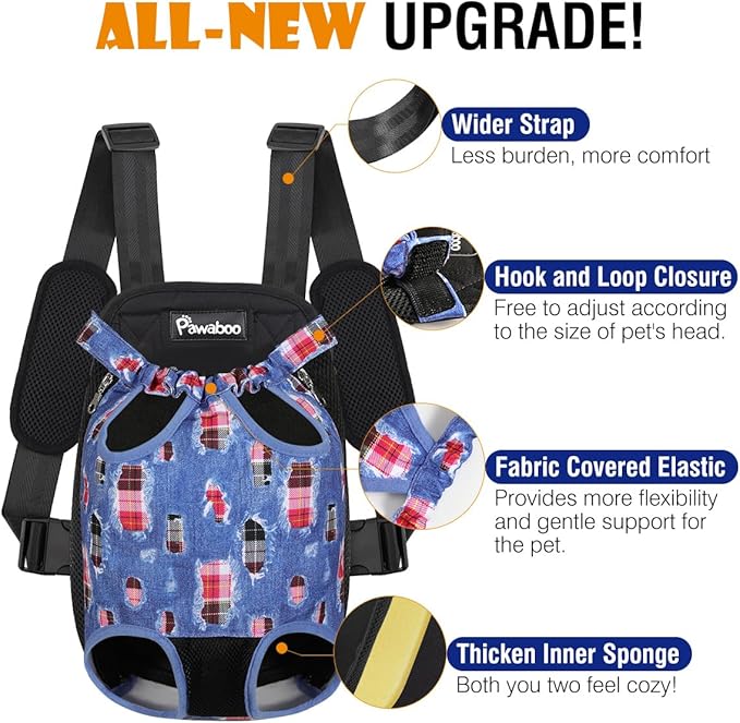 Pawaboo Pet Carrier Backpack, Adjustable Pet Front Cat Dog Carrier Backpack Travel Bag, Legs Out, Easy-Fit for Traveling Hiking Camping for Small Medium Dogs Cats Puppies, Extra Large, Denim Blue