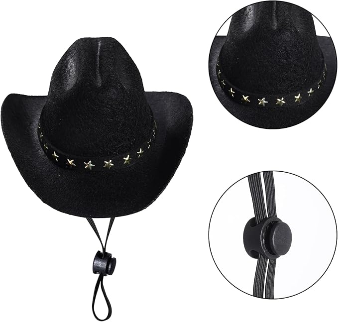 Pet Cowboy Costume Halloween Costumes for Small Pet Dogs Cat Cowboy Hat with Bandana Scarf Set Party Accessories (Black, Small)