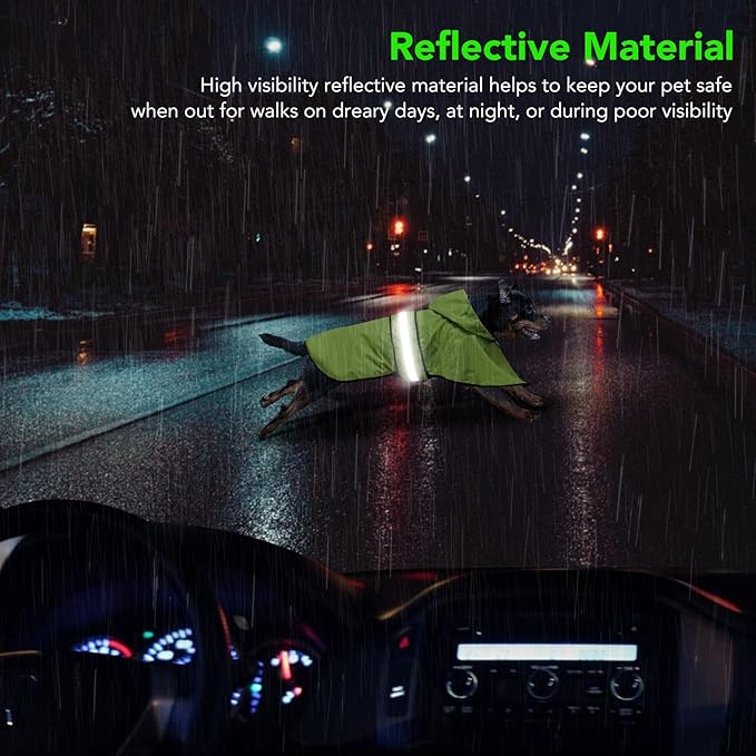 Adjustable Dog Raincoat with Hood - Waterproof Lightweight Pet Rain Coats, Reflective Dog Rain Jacket & Poncho Slicker for Dog Walking (X-Large, Green)