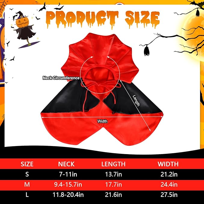 Cat Vampire Cloak-Pet Halloween Costumes, Dogs Cats Cape, Pet Cosplay Vampire Cloak & Accessories Costume Outfit for Halloween Party (Red,M)