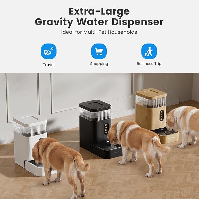 Gardner Pet Automatic Dog Water Dispenser Gravity Waterer with Stainless Steel Bowl Water Dispenser 8.5L Large Capacity Water Feeder with Filters for Dogs Cats Pets, BPA-Free Noise-Free (White, 8.5L)