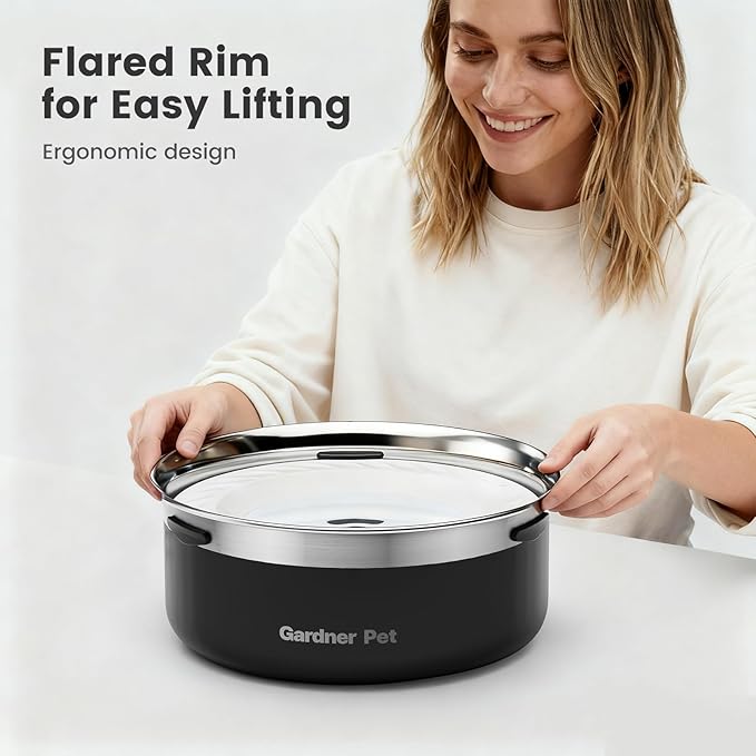 Gardner Pet Slow Water Bowl for Dogs, 2L/68oz Spill-Proof Pet Water Bowl with Floating Disk & Filter Screen, Stainless Steel No-Spill Water Dispenser for Small & Medium Pets