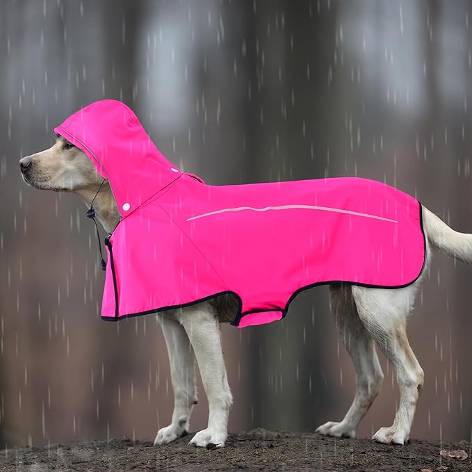 Mile High Life Dog Raincoat, Adjustable Waterproof Pet Rain Jacket, Reflective Hooded Poncho for Small Medium Large Dogs, Lightweight Breathable Pet Rain Coat (Hot Pink,L Chest 26"-33")