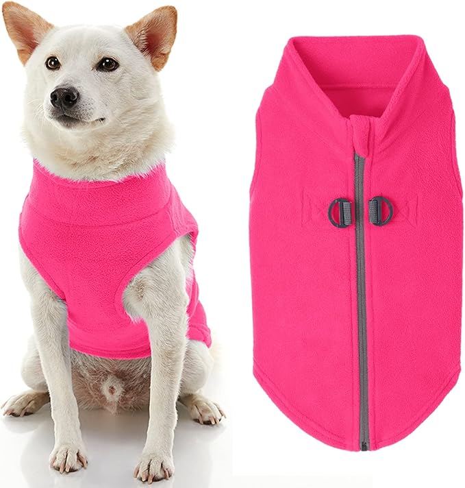 Gooby Zip Up Fleece Dog Sweater - Pink, Large - Warm Pullover Fleece Step-in Dog Jacket with Dual D Ring Leash - Winter Small Dog Sweater - Dog Clothes for Small Dogs Boy and Medium Dogs