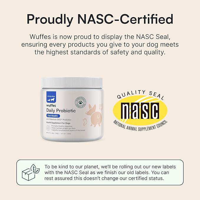 Wuffes Daily Probiotic for Dogs - Supports Digestive Health, Gut Balance, and Immune System - with Prebiotics, Marshmallow Root, and Pumpkin Powder (120 Chews (Pack of 2))