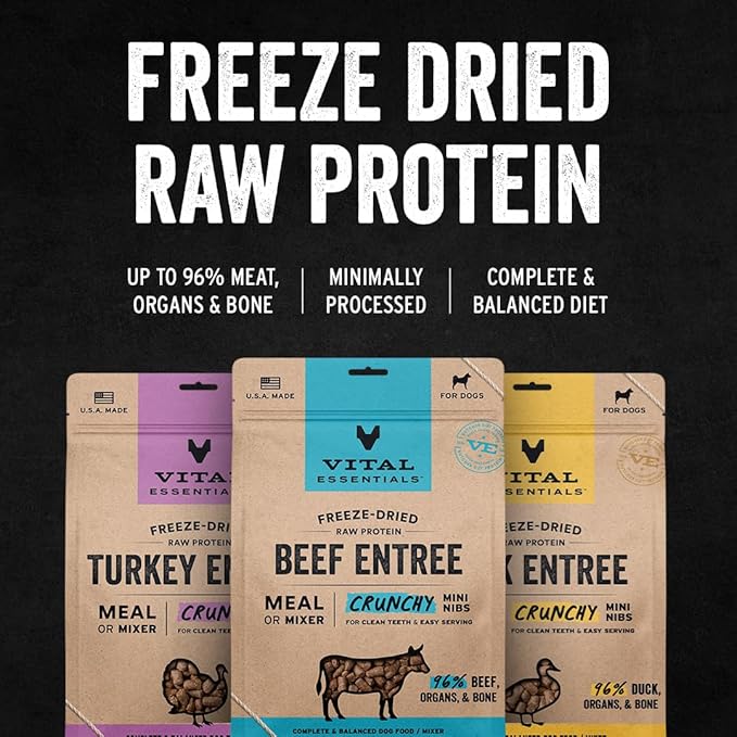 Vital Essentials Freeze-Dried Raw Turkey Meal or Mixer Dog Food Crunchy Mini Nibs, 25 oz