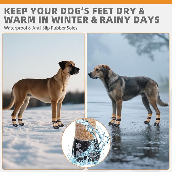 KOOLTAIL Anti Slip Dog Socks to Prevent Licking Paws for Hot/Clod Pavement, Waterproof Long Snow Dog Boots&Paw Protector with Strap Traction Control for Hardwood Floor for Small Medium Large Dogs