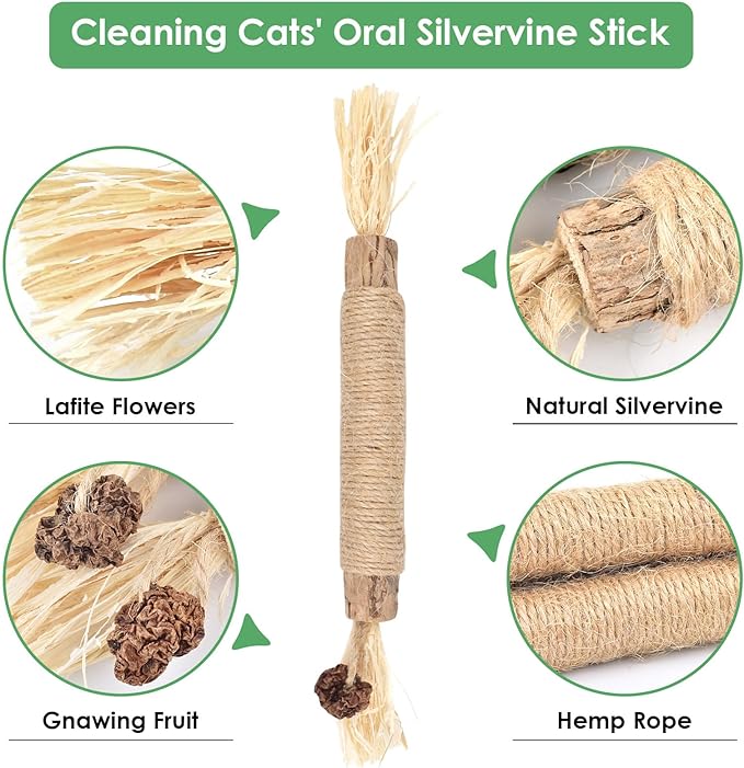 Bissap 12 PCS Silvervine Chew Sticks for Cats, Catnip Chew Sticks Cat Toys for Indoor Cat Kitten Teeth Grinding Interactive Feather Toys for Aggressive Chewers Dental Care