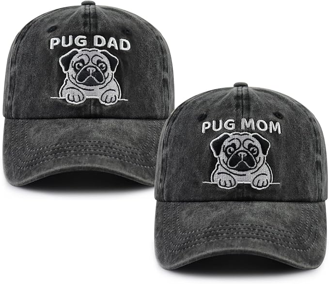 Dog Lover Hat for Men Women, Funny Adjustable Embroidered Cotton Pug Mom and Dad Baseball Cap