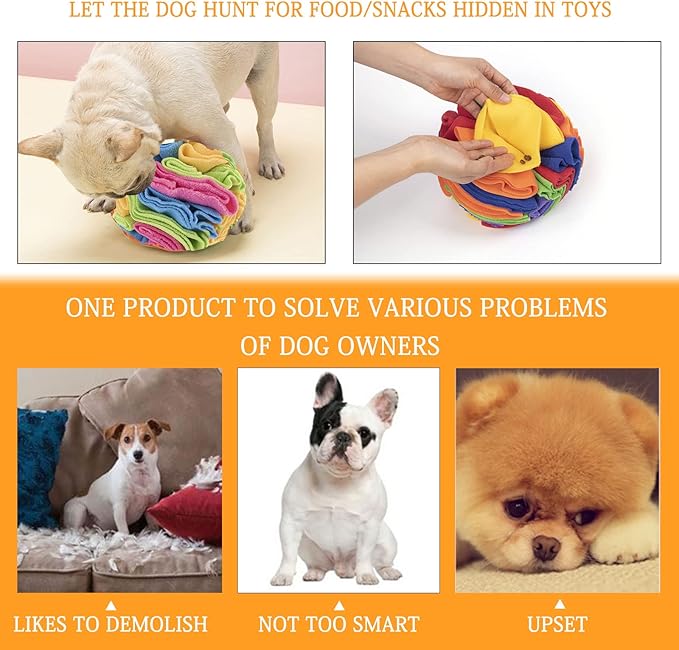 WishLotus Plush Snuffle Ball, Interactive Dog Brain Stimulating Puzzle Toys for Dogs Enrichment Game Feeding Mat Slow Feeder Stress Relief Toy (Candy)