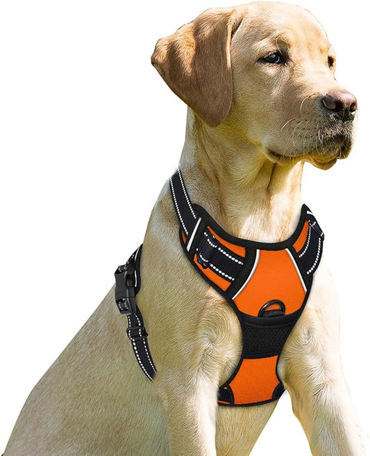 BARKBAY No Pull Dog Harness Front Clip Heavy Duty Reflective Easy Control Handle for Large Dog Walking(Orange,XS)