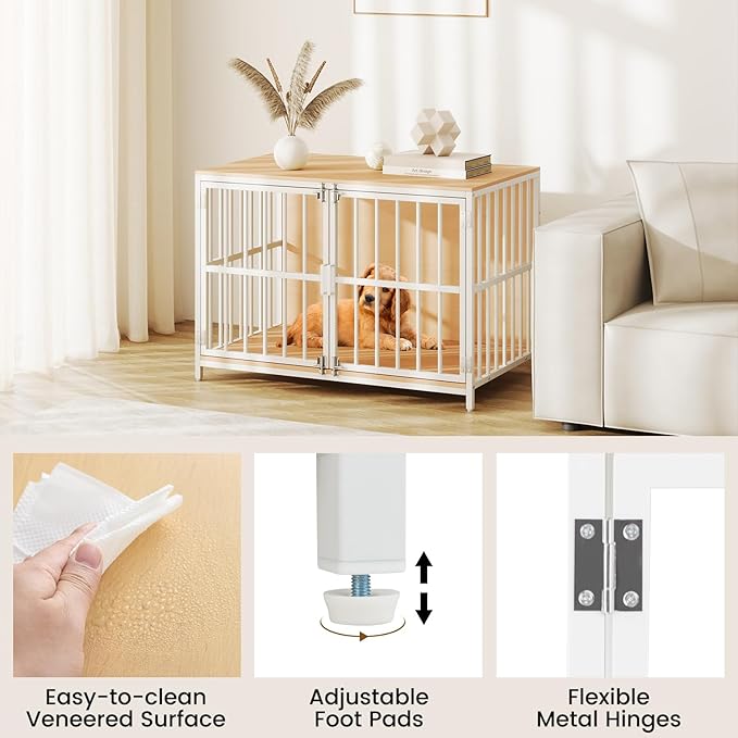 PETSITE 40 Inch Modern Dog Crate Furniture, Heavy Duty Wooden Dog Kennel with Double Lockable Doors, Decorative Dog Cage End Side Table for Small and Medium Sized Dogs (Natural)