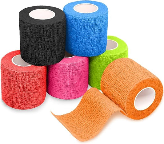 FriCARE Self Adhesive Bandage Wrap, Medical Tape in First Aid Kit, Cohesive Bandages for Wounds Sport Vet, FSA/HSA Eligible, 2 Inches X 5 Yards 6 Rolls, Sporty