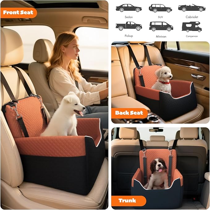 ALL GOOD PET SUPPLIES Dog Car Seat for Small/Medium Dogs, Dog Booster car seat, Memory Foam Elevated Cushion, Fully Detachable and Washable,2 Clip-On Safety Leashes, Anti-Slip
